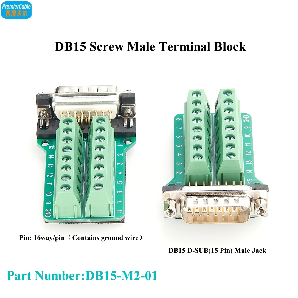 DB15 Breakout Board Connector D-SUB B15 Male Solderless Serial to Screw Wiring Terminal Signal Module PCB Board for Industrial