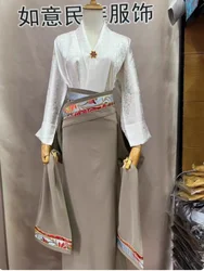 Chinese Xizang Women's Slim Skirt Dance Wrap Dress Set