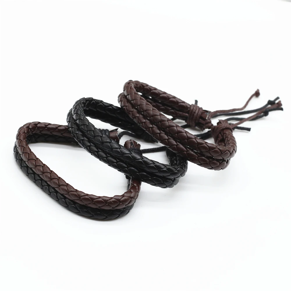 WestBull Men 2 layers PU Brown Black Leather Bracelets Vintage Women Bangle Handmade Woven Homme Wholesale Jewelry