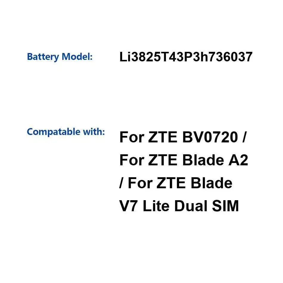بطارية هاتف محمول 2500 مللي أمبير في الساعة لهاتف Zte Blade A2 V7 Lite بشريحتين BV0720 عالية الكفاءة Li3825t43p3h736037