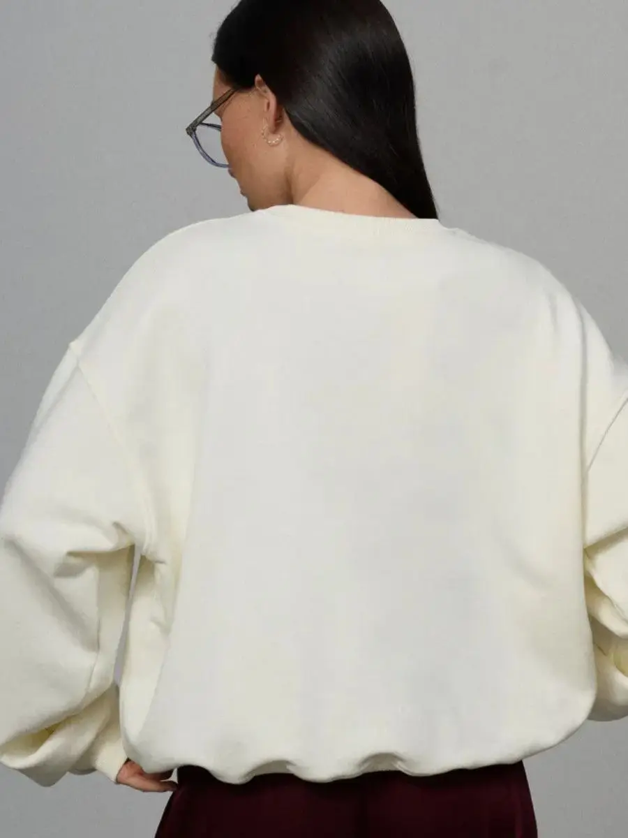 Sudaderas estéticas con estampado de insignia y letras para mujer, Jersey holgado de gran tamaño a la moda francesa, camisa blanca informal de manga larga para otoño