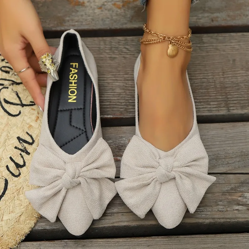 JGSHOWKITO Klassische Damen-Flats mit süßer Schleife, flache Ballerinas für Damen, spitze Zehenpartie, rutschfeste Damen-Mode-Loafer – Detail 15