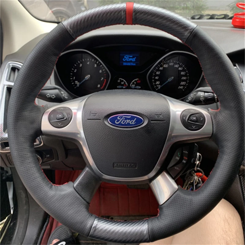 

Индивидуальный чехол на руль для Ford Focus 3 2012-2014 C-MAX 2011-2014 KUGA Escape 2013-2016, прошитая вручную натуральная кожа