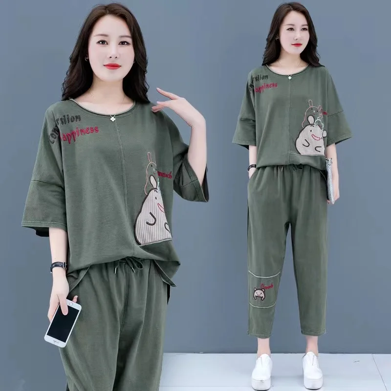 Two Piece Sets Tracksuits Women Summer Clothes Casual Short Sleeve T-shirt Top and Pants Suits Womens Outfits loose