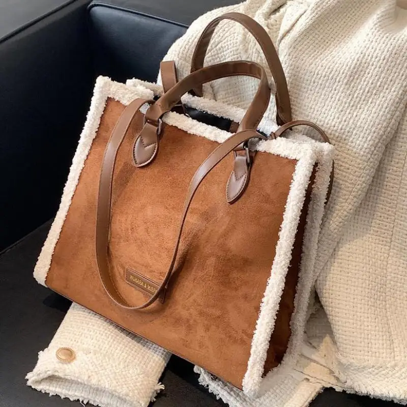 

Winter Women's Suede Shoulder Bag Purses and Handbags Luxury Designer 2021 High Quality Stitching Plush Female Handbag Sac Bolso