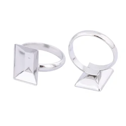 10pcs Stainless Steel Adjustable Rectangle 10x14mm Point Back Cabochon Stone Ring Base Setting Blanks For Jewelry Making