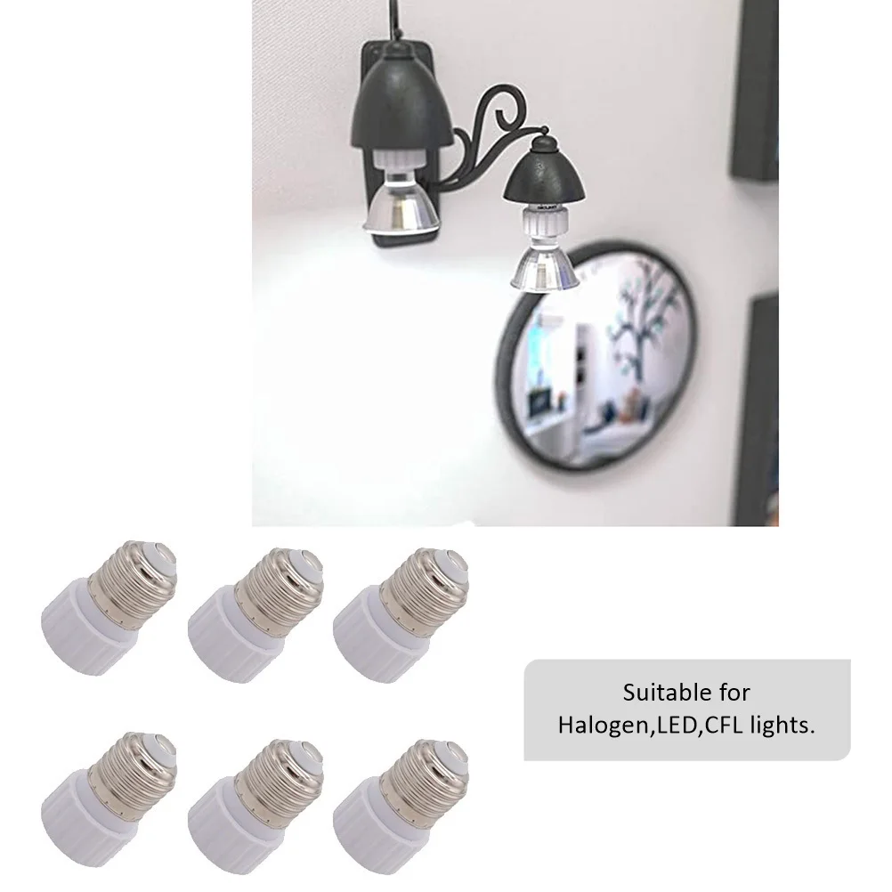

6Pcs E27 to Gu10 Adapter Professional Lamp Holder Converter No Tools Required Durable Material for LED Halogen Home Lighting