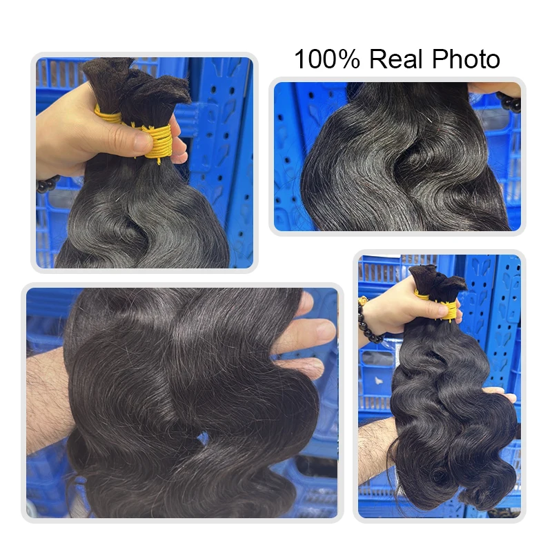 Body Wave Human Hair Bulk สําหรับ Braiding บราซิล Remy Human Hair Bulk ไม่มี Weft สําหรับ Boho Braids Double Drawn Bulk Hair Extensions