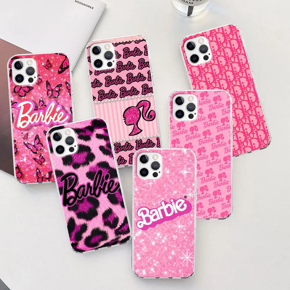 Barbie Cute Pink Doll Case for Apple iPhone 14 12 15 Pro 7 8 Plus 13 Mini XR X XS Max Soft Transparent Silicone Phone Cover