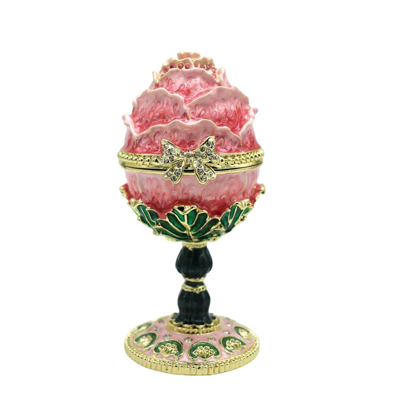 

Faberge Egg Style Hand Painted Enameled Easter Egg Trinket Box Rose Egg Decorative with Hinged Home Decoration