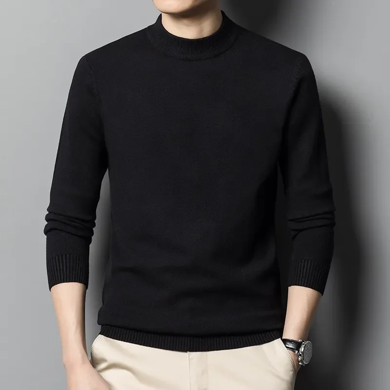 Sweater pria, baju hangat setengah turtleneck Slim Fit lengan panjang, kasual rajut, baju dasar tren baru musim gugur musim dingin