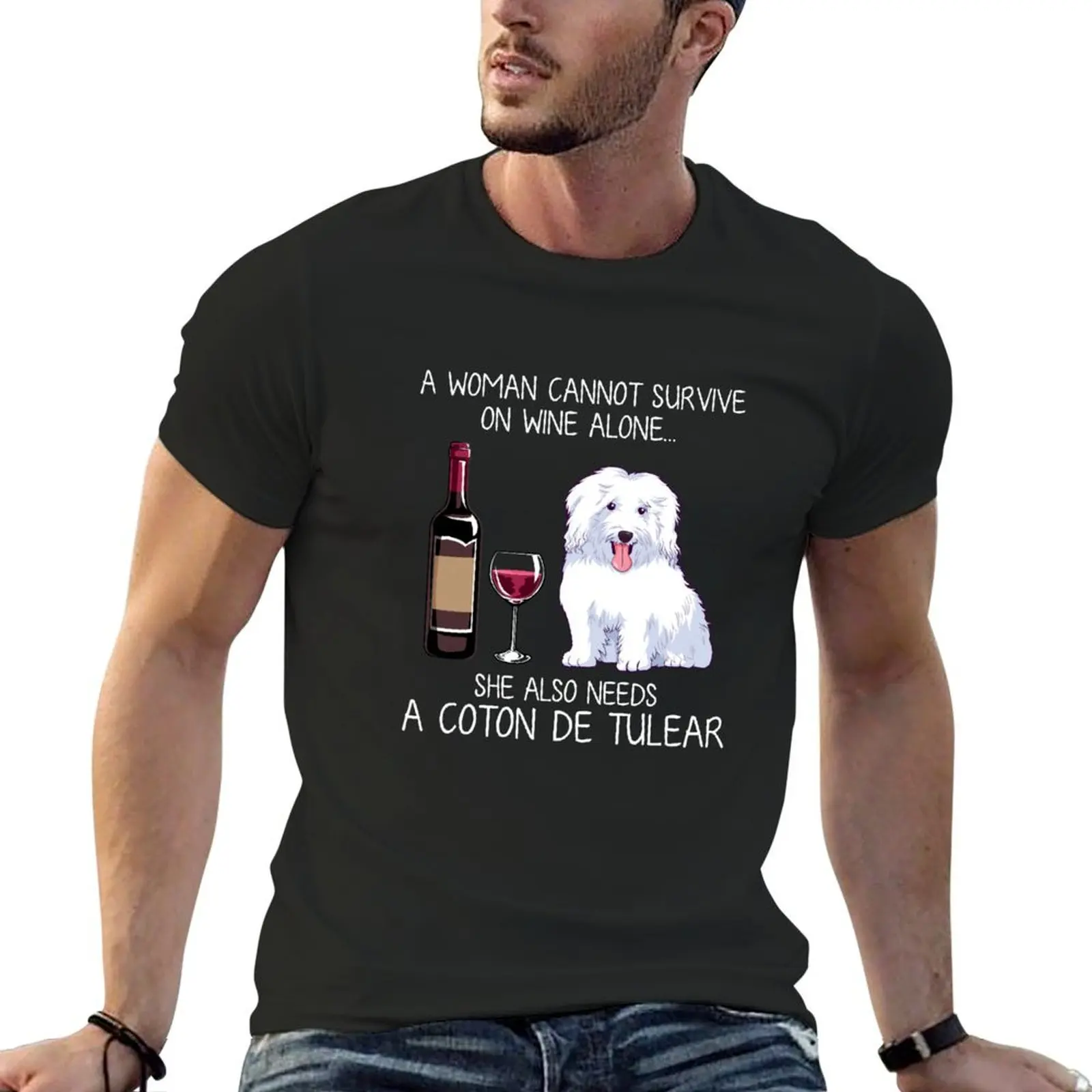 Coton de Tulear and wine Funny dog T-Shirt shirts graphic tee summer top plus sizes heavyweights mens tall t shirts