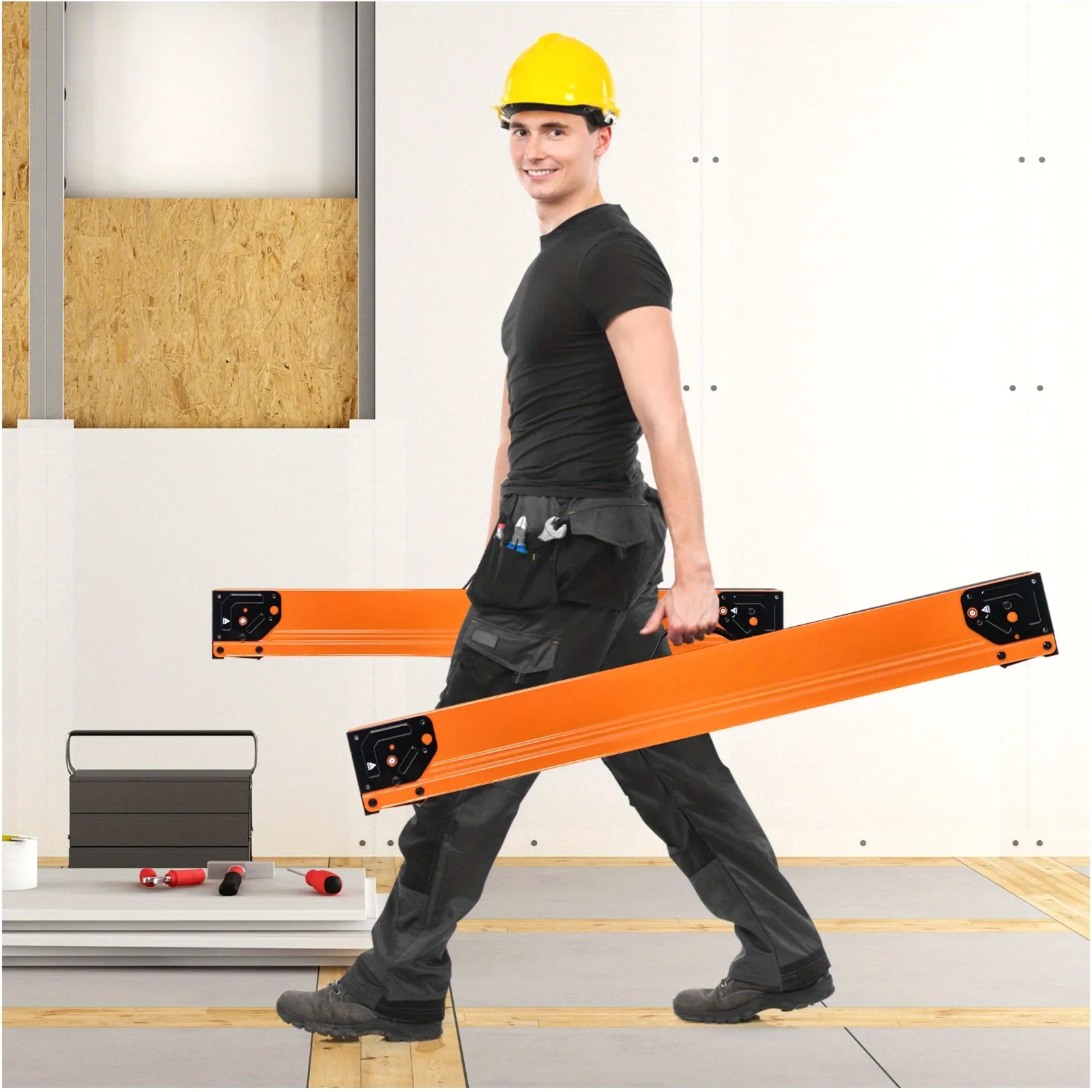 

Portable Folding Sawhorses – 2-Piece Set with Non-Slip Surface Pads, Compact Design for Woodworking, DIY Projects, and Workshop Use