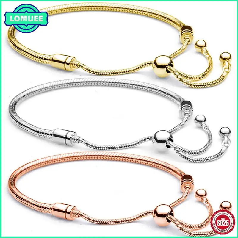 Pulseira ajustável de prata esterlina 925 para mulheres, corrente de ossos de cobra, bracelete estilo novo para meninas 3mm