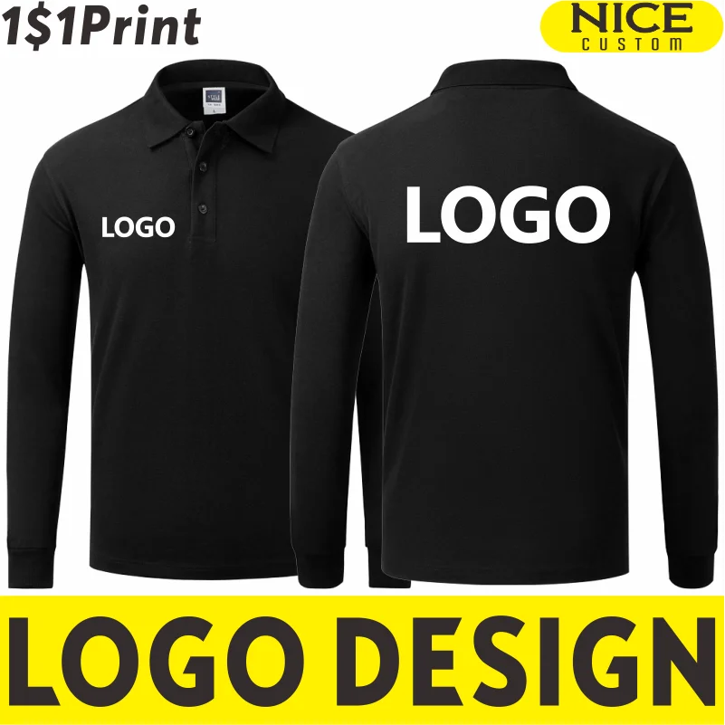 Casual Long Sleeve Polo Custom Logo Men\'s And Women\'s Polo Collar Print Personalized Design Classic Solid Shirt Embroidery Brand