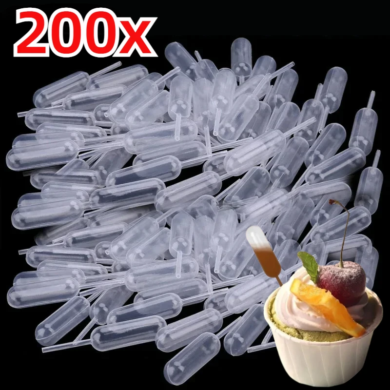 

200/50PCS Mini Liquid Squeeze Droppers Disposable 4ml Jam Dropper for Cupcake Sauce Transfer Droppers Stuffed Cake Dessert Tool