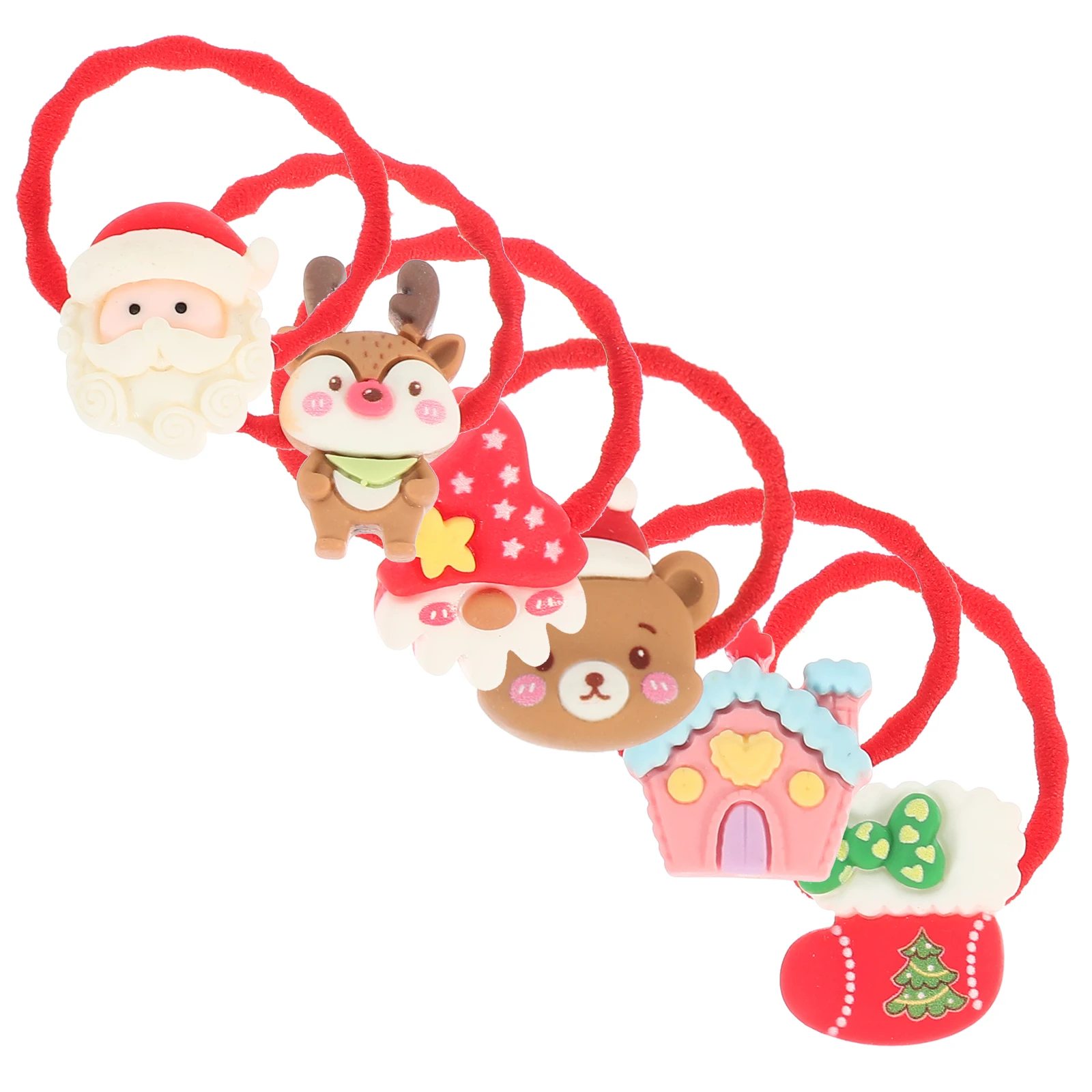

6 Pcs Christmas Accessories Santa Claus Elastic Ties Rope Bands Xmas Girls Women Rings Bright Colors Curly Straight Hair Easy