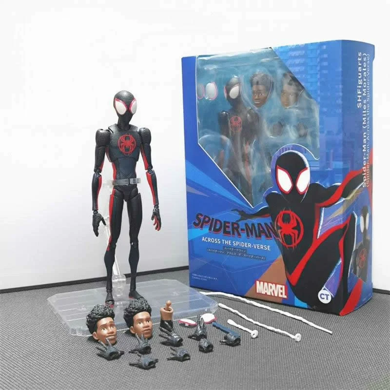 Shf Spider-Man Pvc a través del Spiderverse Miles Morales acción 15cm figura coleccionable modelo Marvel Ct Spiderman figurita Juguetes