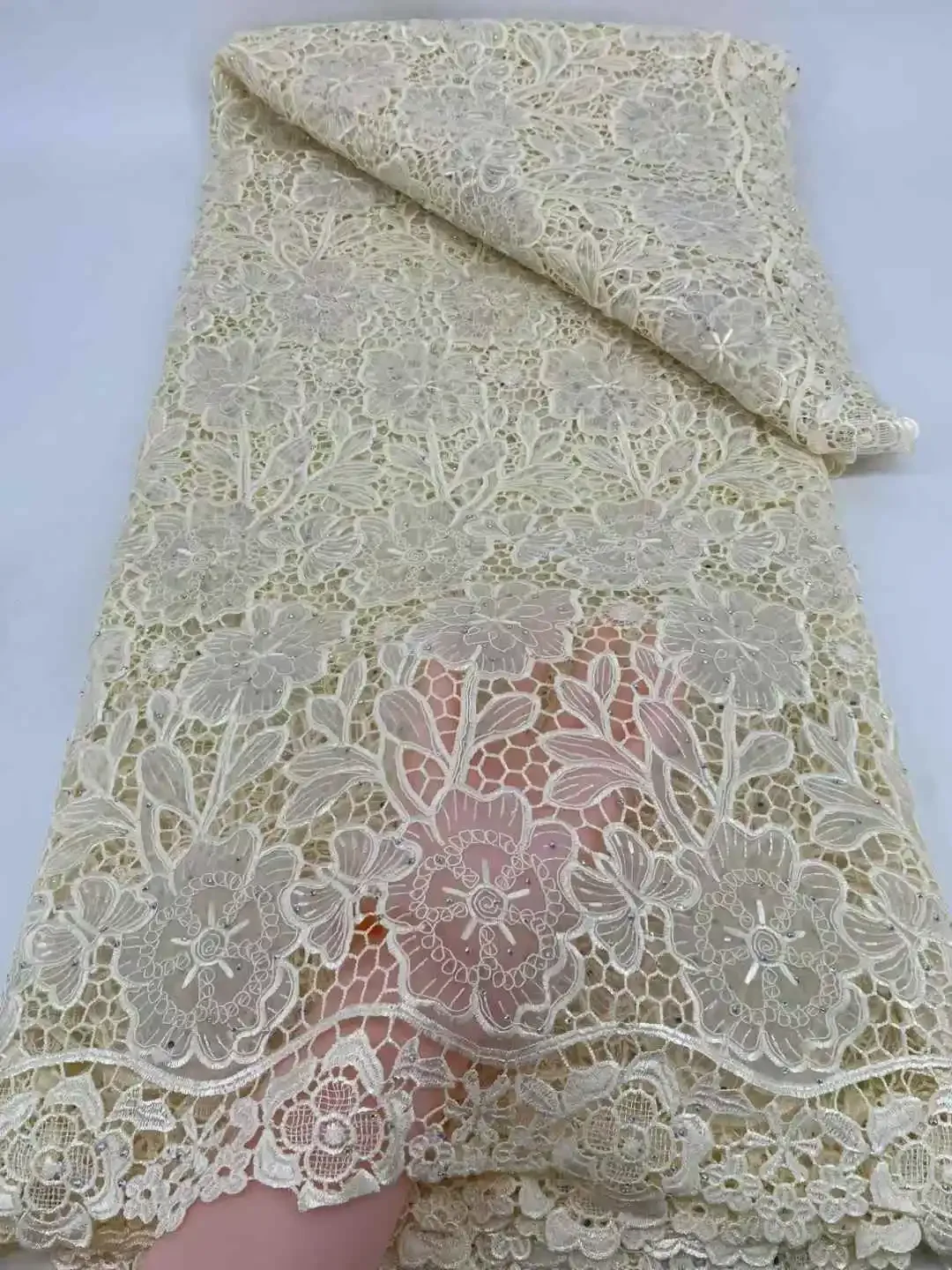 

High-Quality Nigerian Lace 2025 Luxury African Chiffon Cotton Lace Fabric Wedding Bridal Embroidery French Tulle for Sewing T776