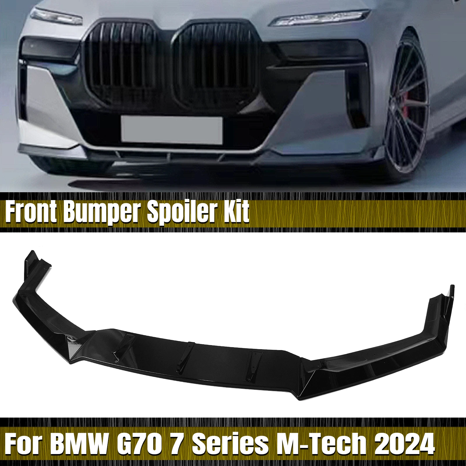 Gloss Black Car Front Spoiler Lip Splitter Cover Guard For BMW 7 Series G70 M Tech 2024