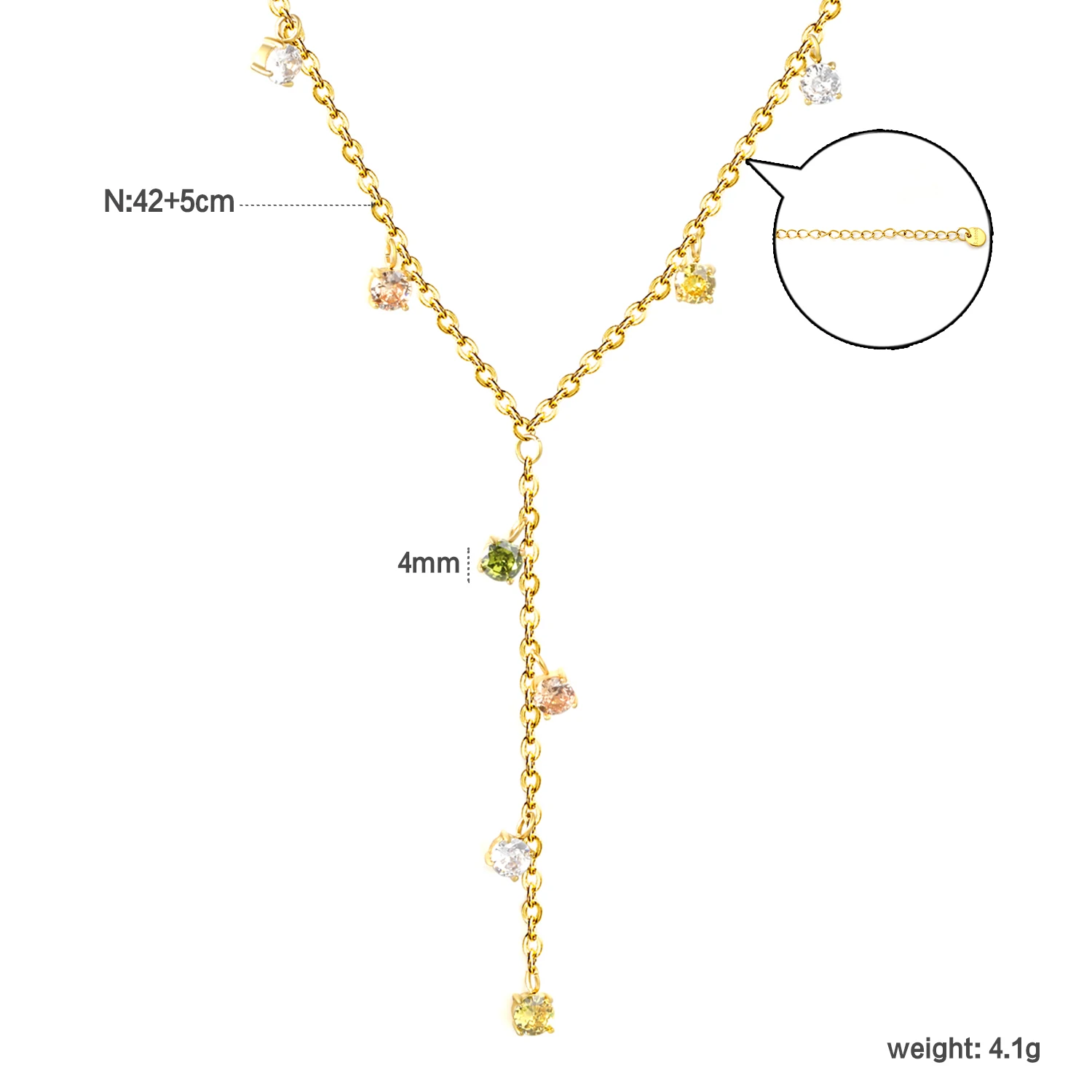 LUXUKISSKIDS Long V Neck Tassel Shiny Cubic Zirconia Necklaces Surgical Steel Sweater Chains Collier for Ladies Woman Party Gift