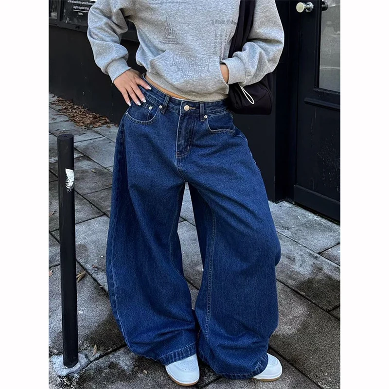 Jean Baggy Emo pour femmes, Vintage, bleu, Y2k, rétro américain, Harajuku, pantalon en Denim, esthétique des années 2000, surdimensionné, petit ami