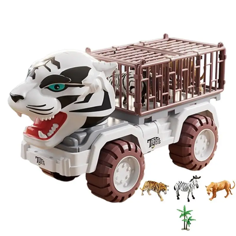 Animal Truck Set Pull Back Tiger Car Pull Back Car Toy Transport Truck Toys For Kids Children Educational Vehicle Toy Inertia To