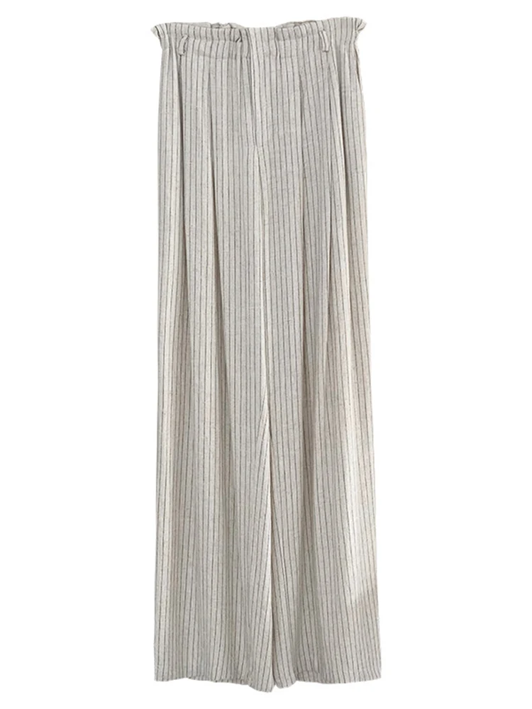 LANMREM Striped Wide Leg Pants For Women Elastic High Waist Casual Drooping Feeling Full Length Trousers 2024 New 2Z1621