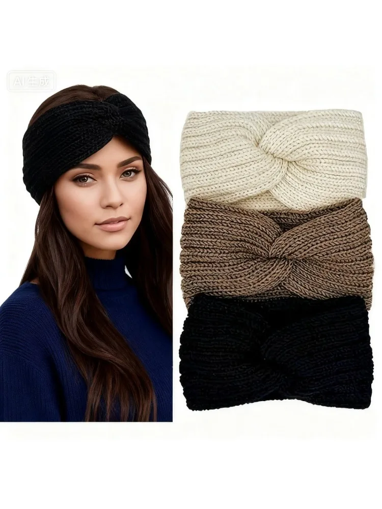 AliExpress NONE 3/1pcs Knitted Headband with Ear Protection, Fashionable and Warm Hair Accessories for Autumn and Winter