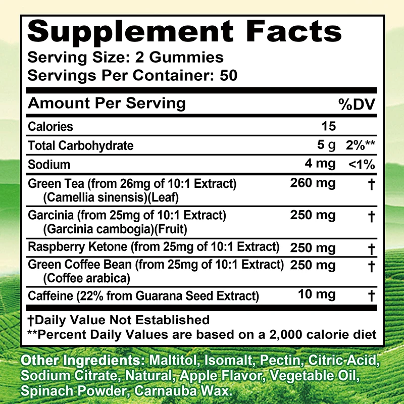 Green Tea Fat Gummies -Belly Fat Burner, Metabolism Booster, Appetite Suppressant