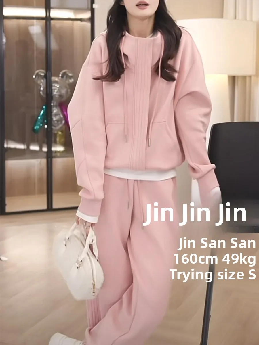 

Осенне-зимний женский повседневный комплект: худи и брюки в корейском стиле, из полиэстера, с длинными рукавами и штанами, толстовка с капюшоном