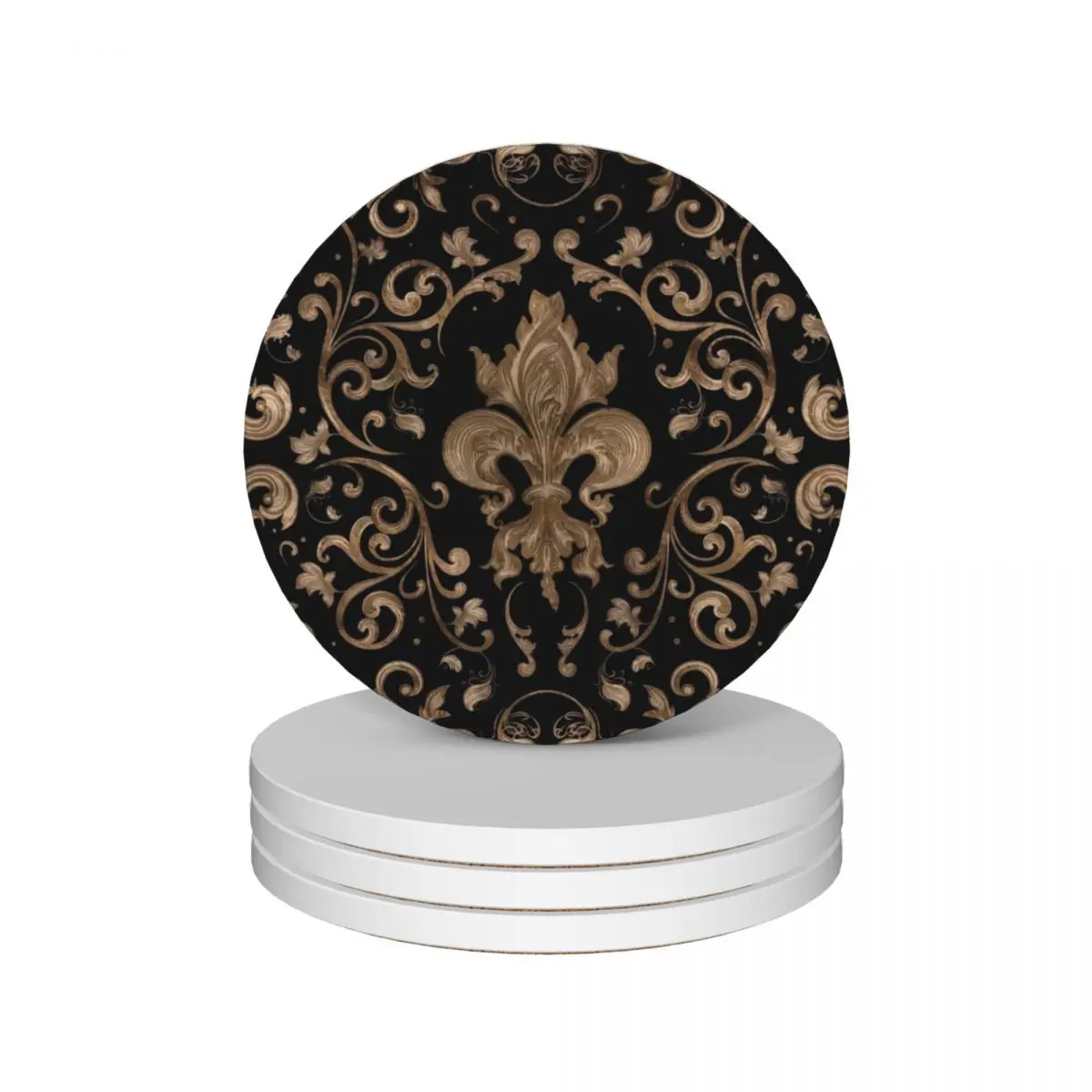 

Luxury Fleur-de-lis ornament - black and gold Ceramic Coasters (Set of 4) plate black Coasters