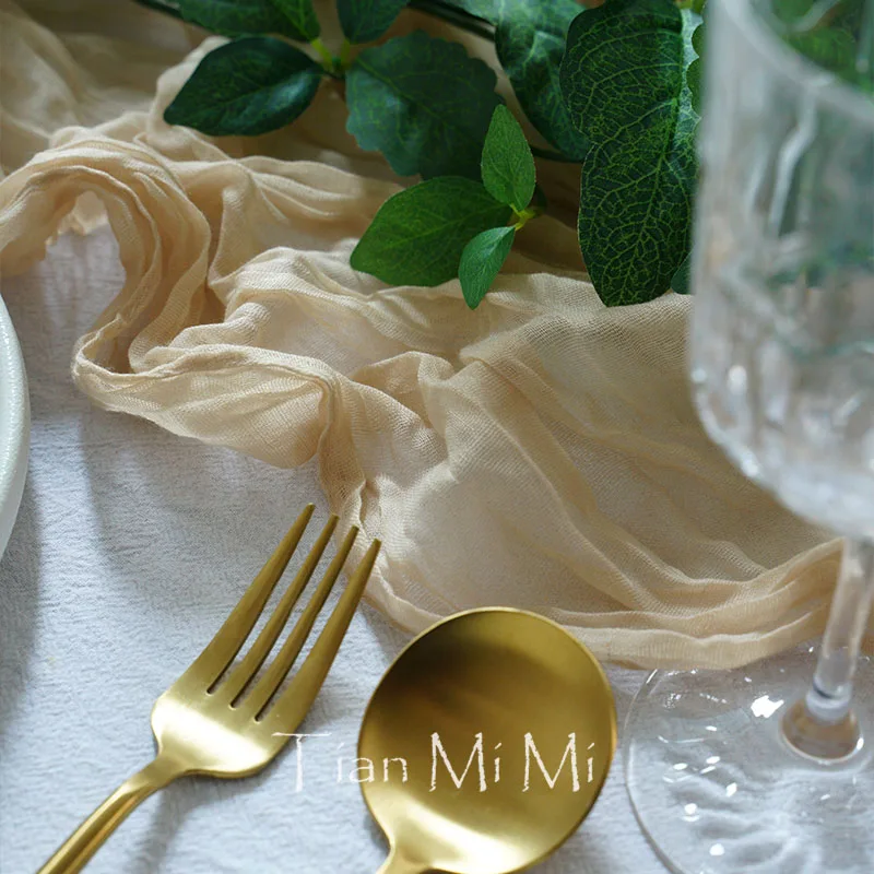 Lovely Semi-Sheer Gauze Table Runner Beige Cloth Cheesecloth Adding Delight To Rural Retro Wedding and Party Table Settings