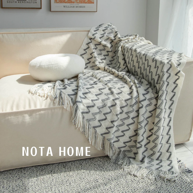 Color Sofa Cover Office Lunch Break Sleeping Cover Blanket Air Conditioning Blanket Single Shawl Tassel Knitted Blanket Soft