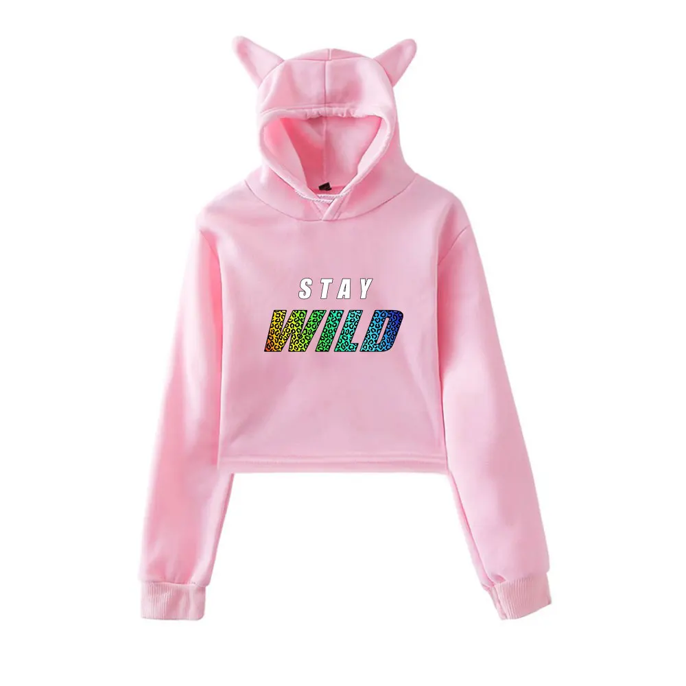 Ben Azelart Stay Wild Vintage 90s Streetwear Hoodie Merch Hoodies Sweatshirts for Girls Cat Ear Crop Fashion Sports Pullover