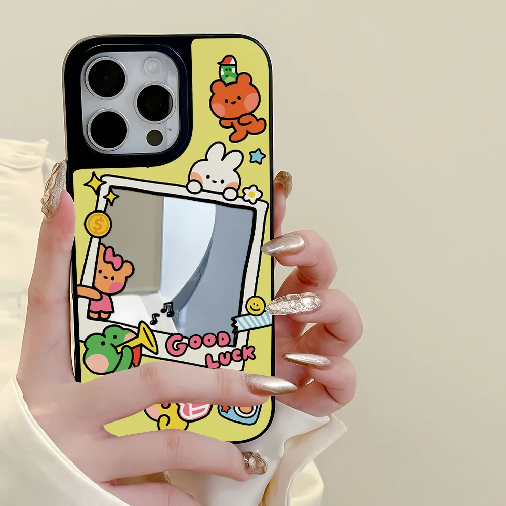 Funda de Teléfono con Espejo de Dibujos Animados para iPhone 17 Pro Max, iPhone 11, 15 Pro, 16, 14, 13, 12, 17 Pro Max, Funda Trasera con Espejo de Maquillaje