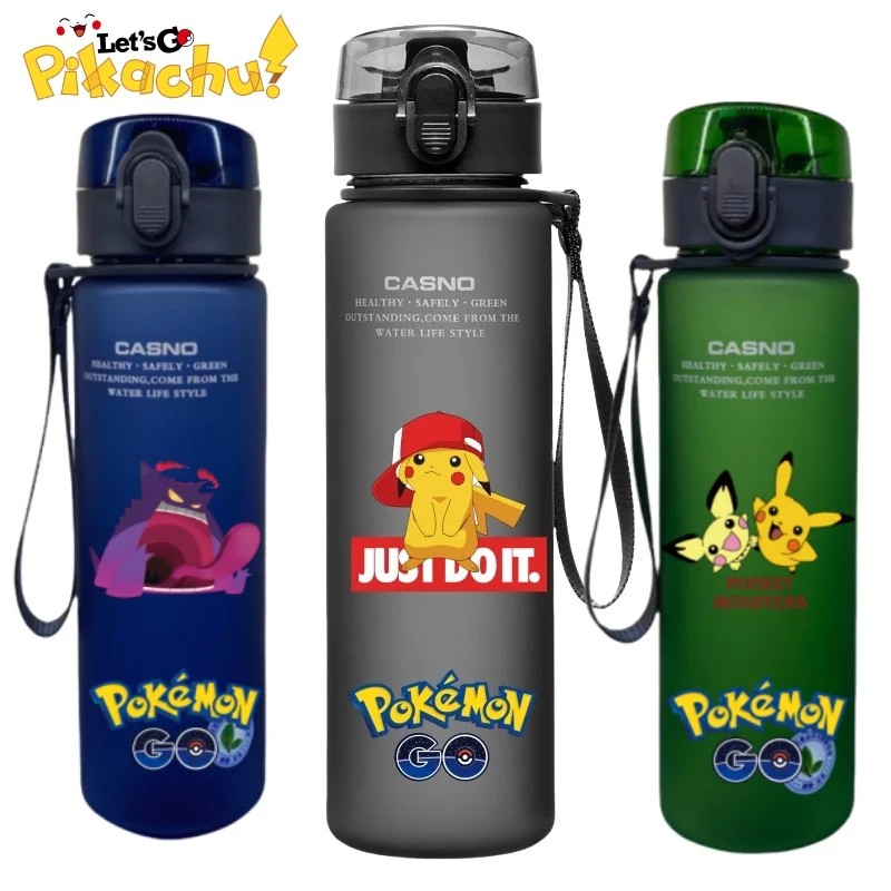 Pokemon Plastich Cap Water Bottle Pikachu Kids Water Cup Outdoor Sports Drink Large Capacity Container Cute Gifts Around Anime