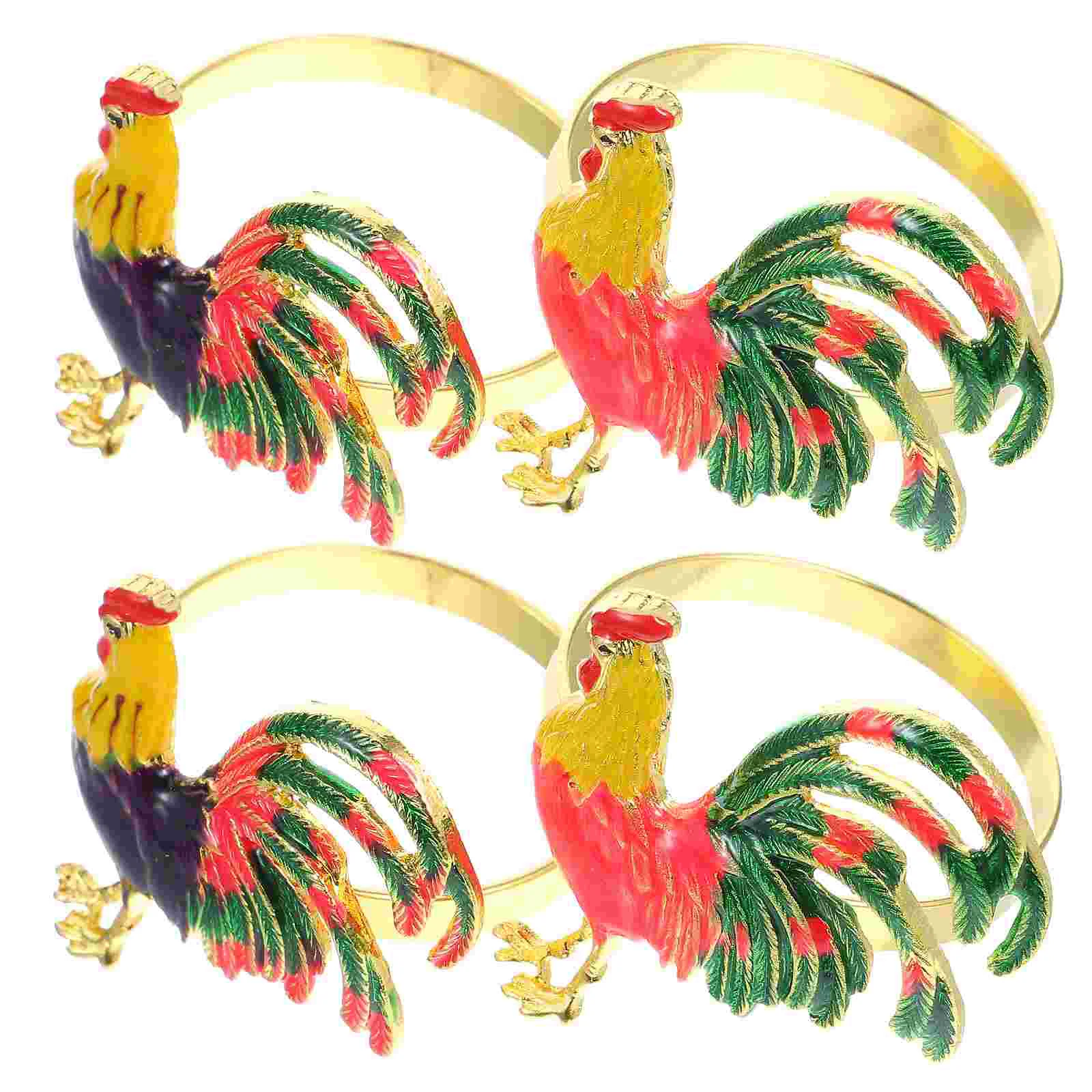 4 Pcs Rooster Napkin Button Rings Chic Serviette Wear-resistant Buckle Animal Banquet