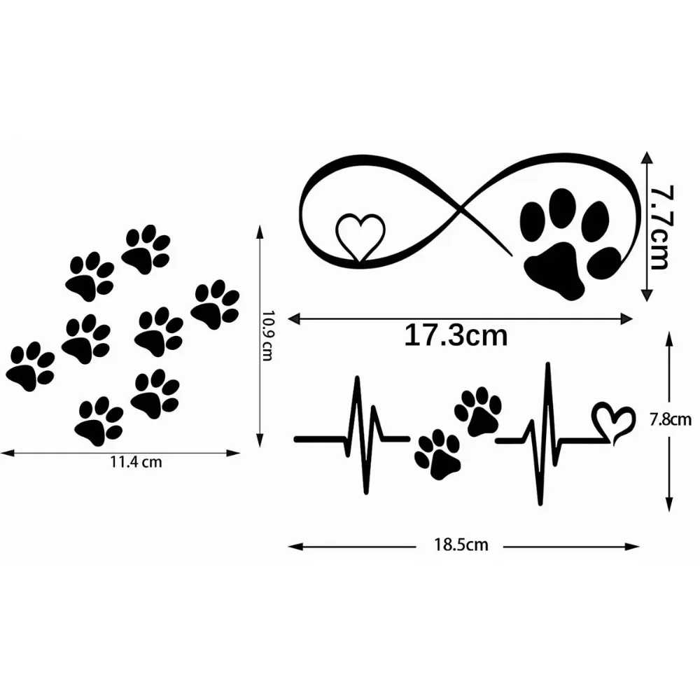 1Set Paw Print & Infinity Heartbeat Vinyl Stickers, Black, Fluorescent Yellow & Pink for Motorcycle, Car & Helmet