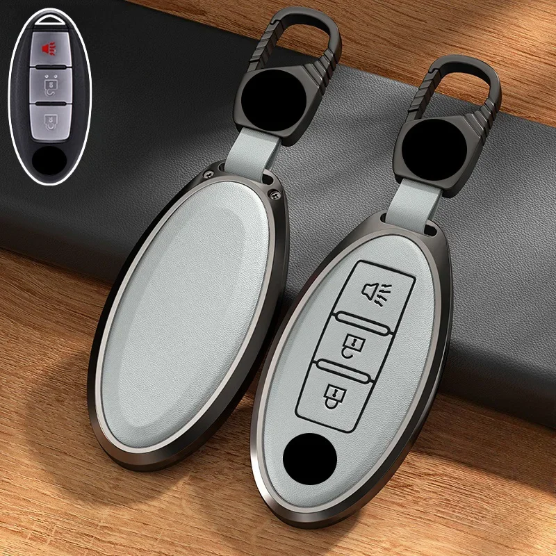 Aluminum Alloy Leather Car Key Cover Case Bag For Nissan Titan Rogue Qashqai Leaf Cube Quest March Micra K13 Juke F15 370Z