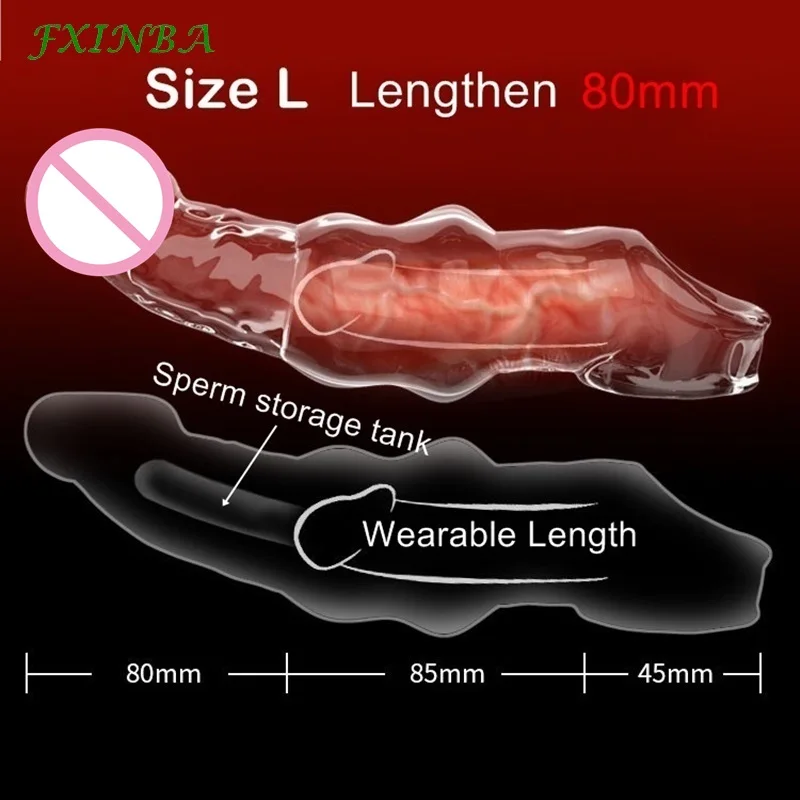 FXINBA 18/21cm Huge Penis Extender Sleeve Thick Clear Sex Toys For Men Reusable Comdom Delay Cock Ring Sleeve Male Enlargers