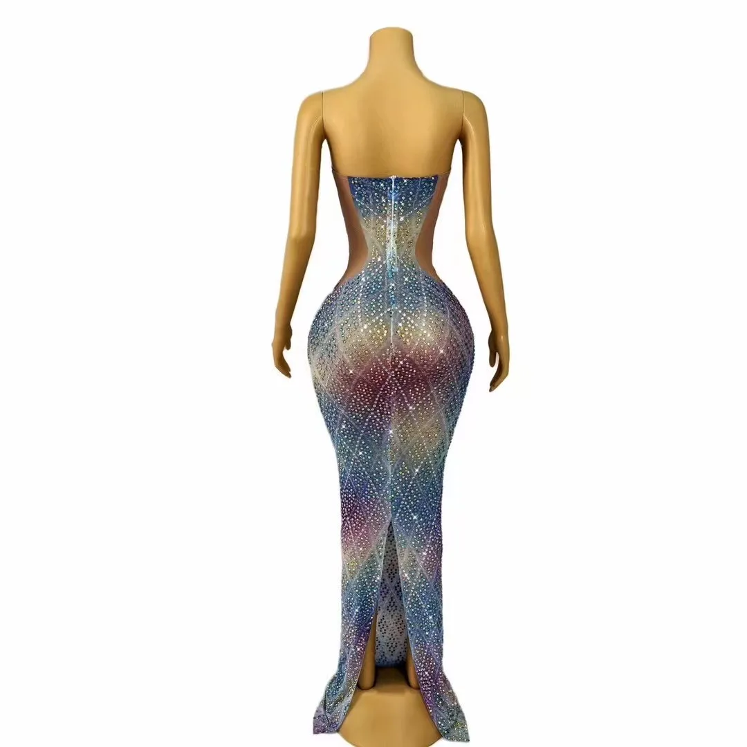 Sexy podium elegante jurk sprankelende kleurrijke strass tube jurk vrouwen avondfeest vieren outfit fotoshoot kostuum