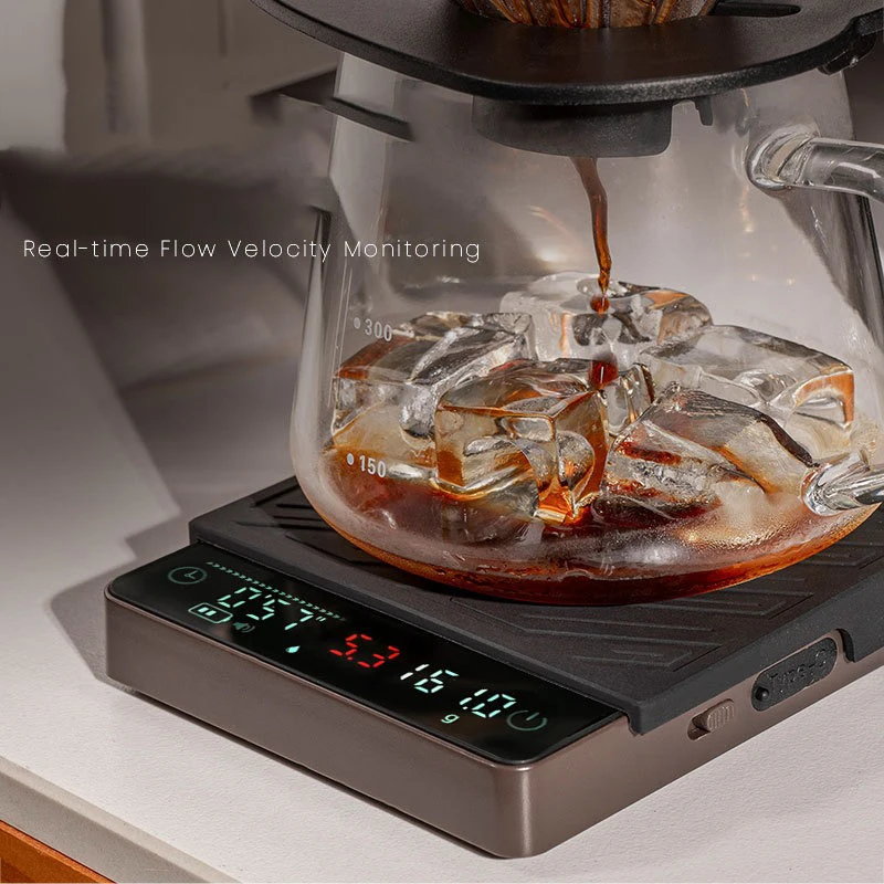 مقياس إلكتروني للقهوة من JUSTINLAU عالي الدقة وقابل لإعادة الشحن، مقياس إلكتروني ذكي لصب القهوة ومراقبة معدل التدفق