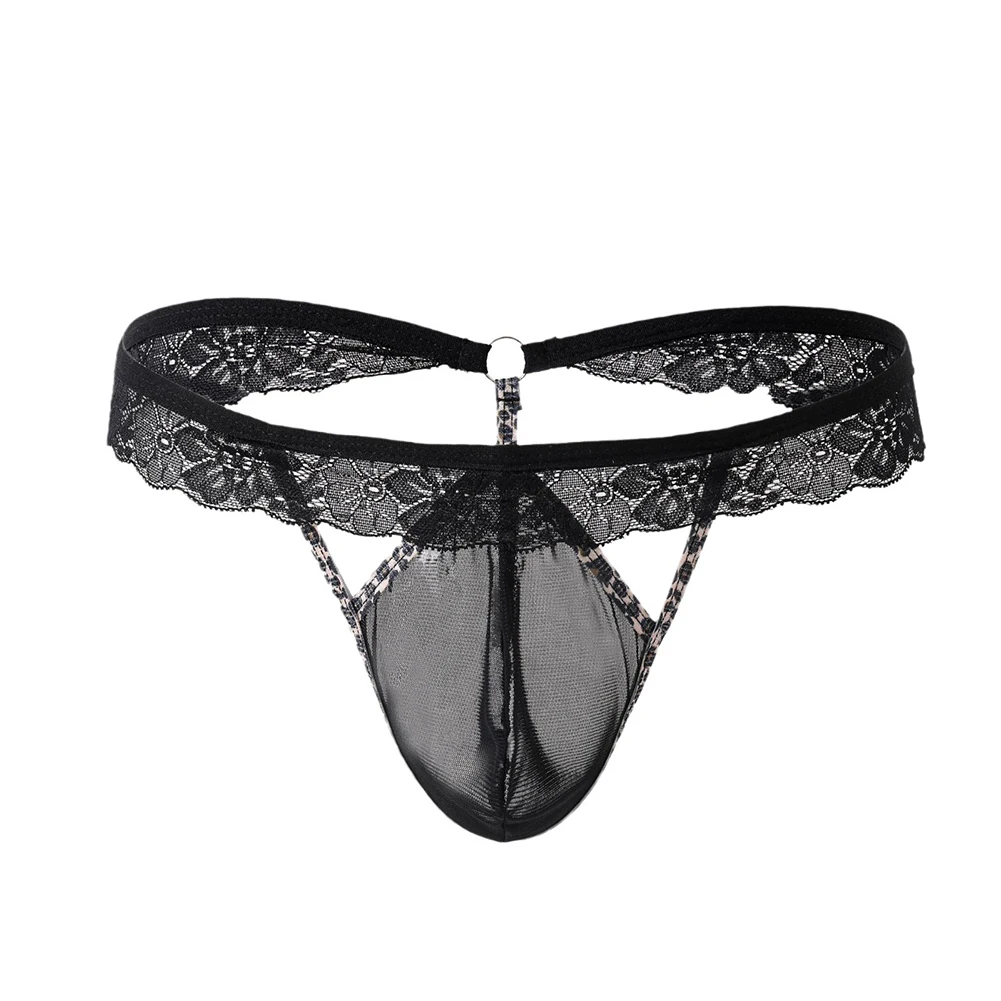 For Daily Wear Lace Mesh Underwear G-String Lingerie For Daily Wear Leopard Pattern Low Waist Regular Length Breathable