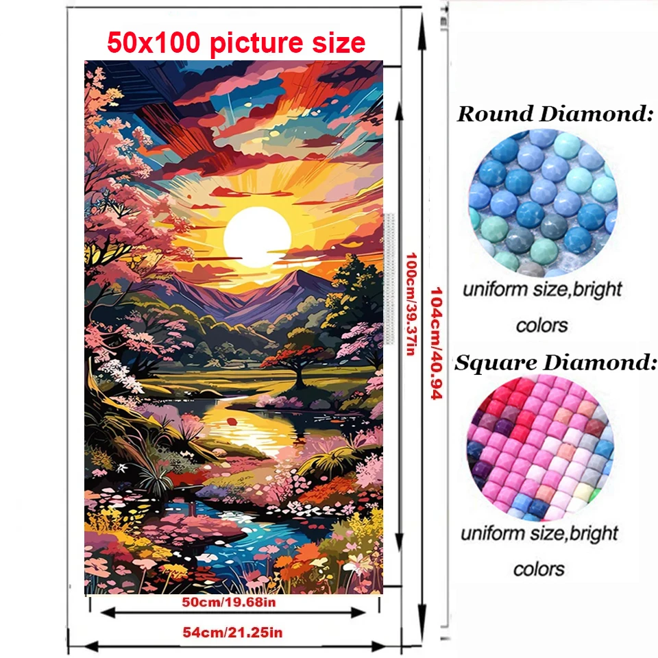 Jewelry cross stitch Sunrise Mountain Stream Landscape Diy Diamond Painting New 2024 Mosaic Flower Tree Full Square Round Drills