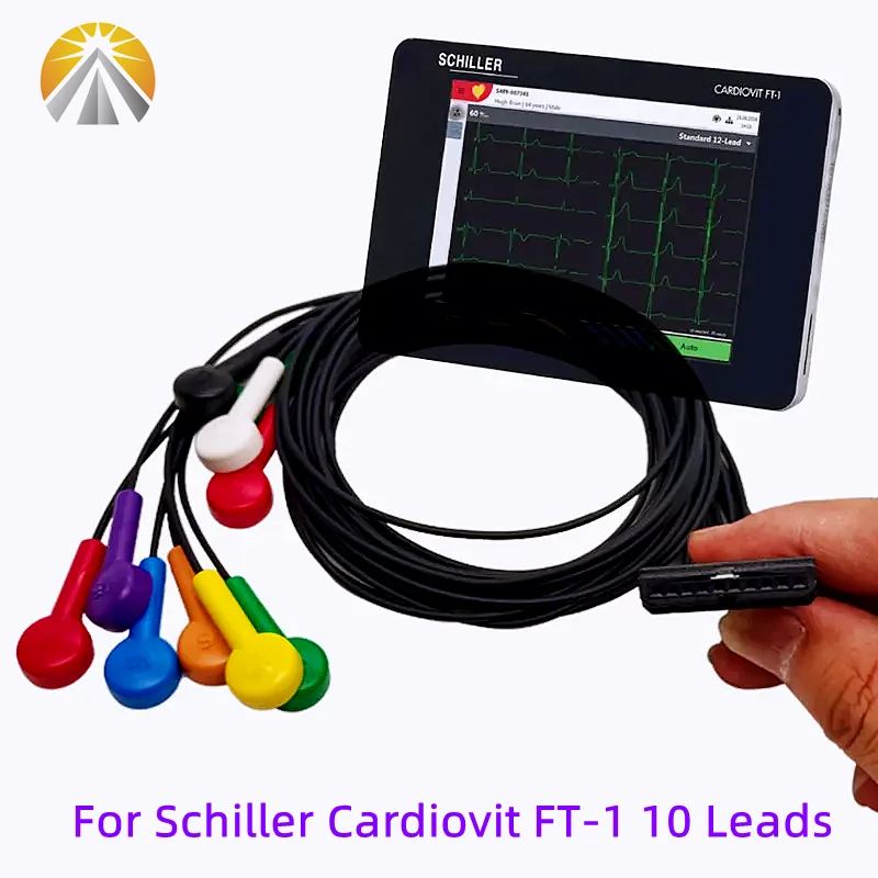 

For Schiller Cardiovit FT-1 ECG Patient Lead Wire 10 Leads ECG Cable Multilink EKG Leadwires Snap 4.0 End AHA Standard