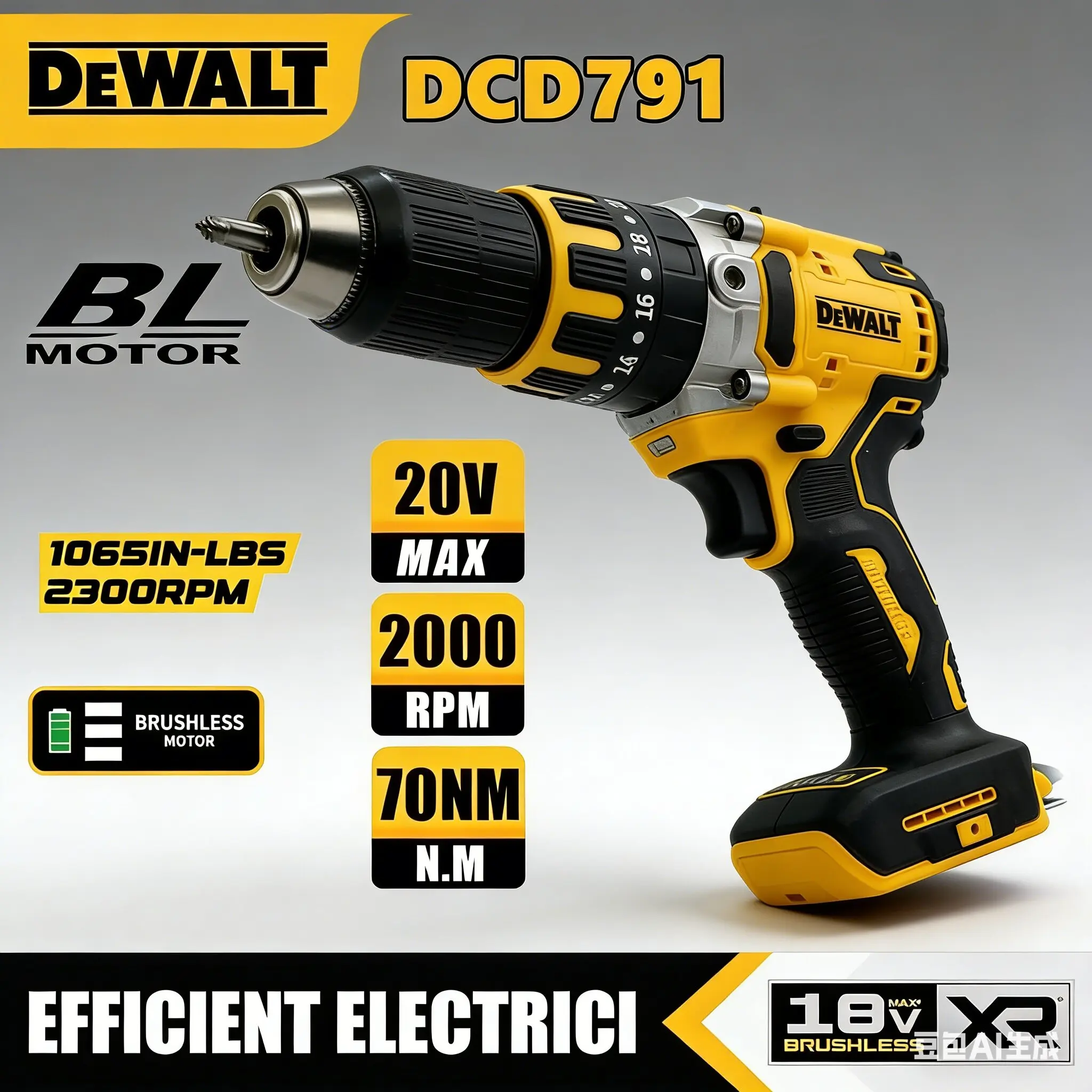

Аккумуляторная дрель-шуруповерт DEWALT DCD791 с бесщеточным двигателем, многофункциональный электроинструмент для дома, перезаряжаемый
