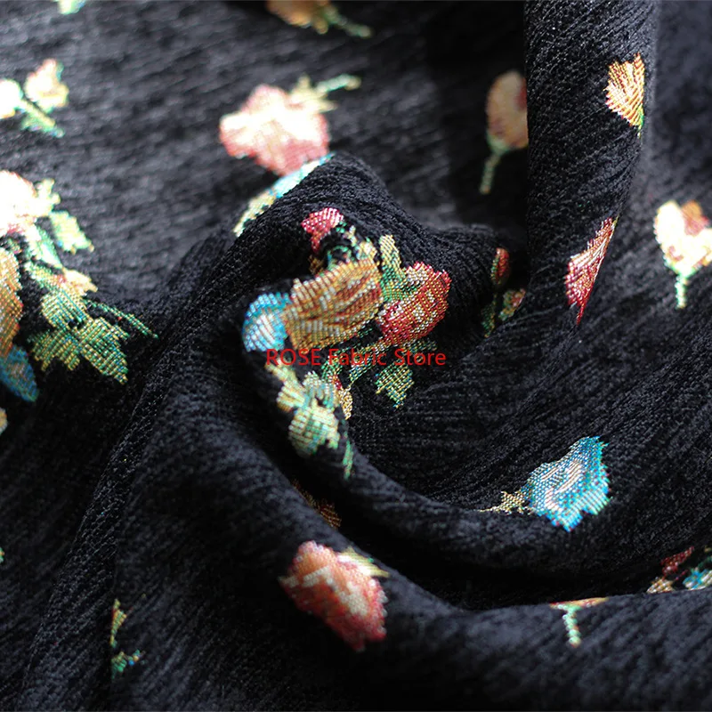 

1 Meter Black Classic Yarn Dyed Jacquard Fabric Wrinkle Texture Retro Dress Bag Shoes Diy Sewing Fabric