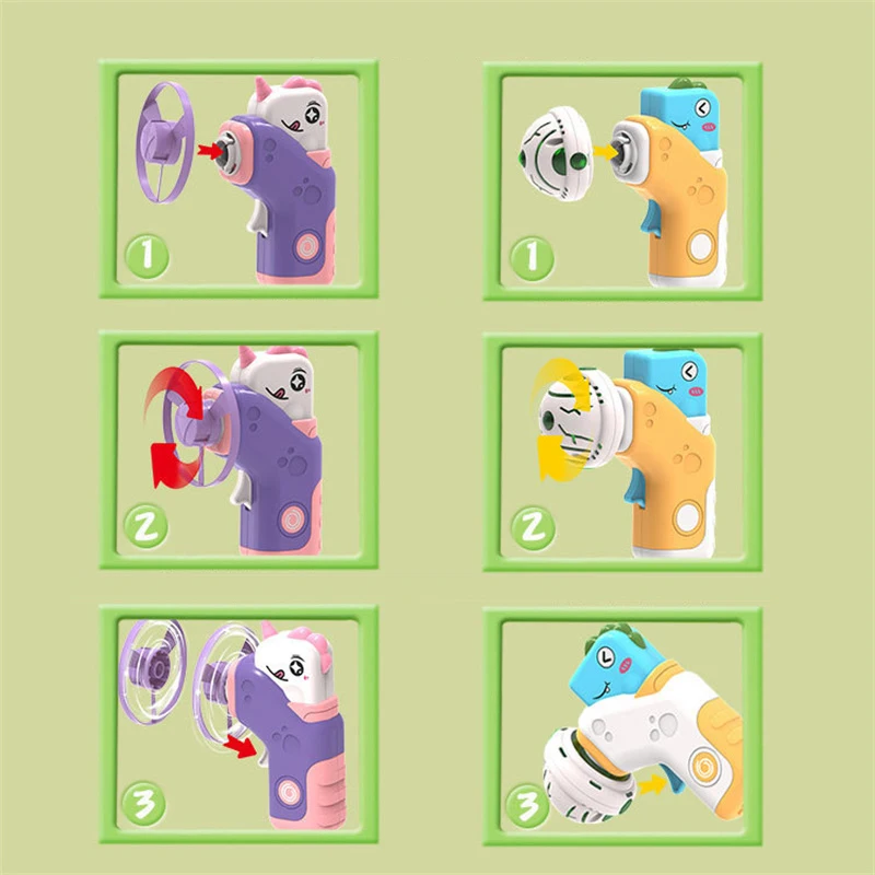 Platillo de disco volador 2 en 1, giroscopio de dibujos animados de dinosaurio, lanzador de cohetes de aire, juegos deportivos, juguetes educativos al aire libre para niños, regalos