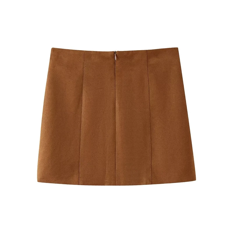 KEYANKETIAN 2024 Autumn New Women's Suede Skirt Retro style Back Zipper High waist Slim Simply Straight Hip Wrap Mini Skirt